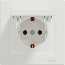 Schneider Electric Asfora Beyaz Kapaklı Topraklı Priz Çerçeveli
