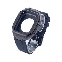 Newface - 124 - Apple Watch Uyumlu  44mm Kr402 Metal Kasa Silikon Kordon - Ece-umay - - Siyah