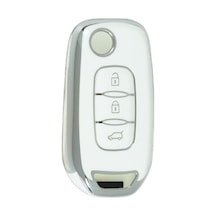 Autohan Keys Megane 4, Clio 5, Captur, Taliant, Express İçin 3 Butonlu Nano Anahtar Kılıfı, Beyaz Gümüş