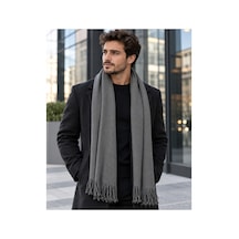 Aydincapqa Unisex Selanik Örgü Görünümlü Triko Atkı Püsküllü Kışlık Boyun Atkısı 165x20 Gri - 944087051 Gri