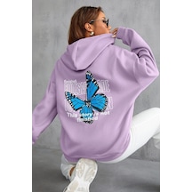 Uyguntarz Unisex Kelebek Sırt Baskılı Sweatshirt Lila