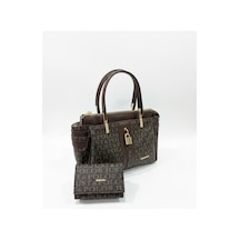 Just Polo Kadın Lüks El & Omuz Çantası Gold Detaylı Özel Tasarım Çanta Ve Uyumlu Cüzdan 22x28 Cm Kahverengi 94672697