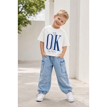 Aden Kids Erkek Çocuk Kot Pantalon Lu Oversize Alt Üst Takım Mavi