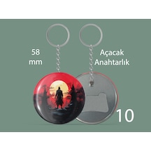 58 Mm Buton Açacaklı Anahtarlık Yuvarlak Baskılı Anahtarlık Güneş Altında Samuray Çok Renkli
