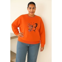 Benroma 3 İplik Penye Kelebek Baskılı Unisex Sweatshırt Turuncu