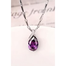 Valmont Accessories Mor Kristal Taşlı Damla Kolye Silver Kaplama Zarif Kadın Kolye Çelik - Mor