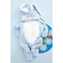 Erkek Bebek Çocuk Welsoft Peluş Tavşan Kulaklı Kışlık Tulum Mavi