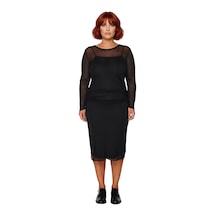 Ersefa Moda Fit Casual Günlük Tül Örme Bisiklet Yaka Uzun Kol Bodycone M Siyah