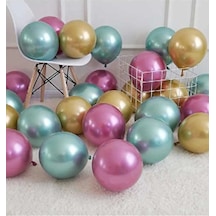 20 Adet Krom Parlak Metalik Yeşil-pembe-gold Renk Balon