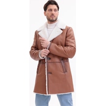 M M Marki Marki Erkek Hakiki Deri Kaban, İçi Kürklü, 90 Cm, Viski Rengi, Kışlık, Premium, İçi Kürklü Kaban - 500022