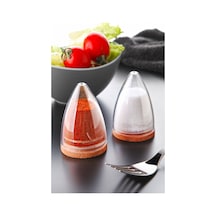2 Li Lux Ahşap Altlıklı Piramit Modelli Tuzluk Biberlik Seti-silikon Kapaklı Damla Baharatlık 80 Ml Beyaz