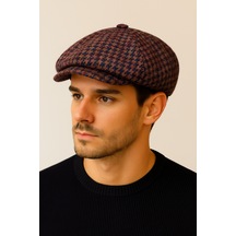 Aida Jewelss Kışlık Özel Kumaş Yünlü Peaky Blinders Model Dökümlü Unisex Yünlü Kasket Şapka Bordo