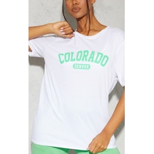 Beyaz Oversize Colorado T-shirt - Oversize Baskılı Beyaz