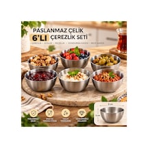 6 Lı Paslanmaz Çelik Kase Seti Çerezlik Sosluk Reçellik Zeytinlik Mezelik Gri Paslanmaz Çelik 180 Ml Gümüş