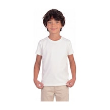 Onloox Erkek Ekru Erkek Çocuk Ekru Pamuklu Penye Bisiklet Yaka Kısa Kollu Regular Fit Düz Renk Tişört 4-14 Yaş