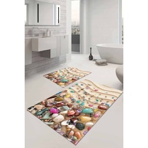 Renkli Deniz Kabuklu Banyo Halısı Klozet Paspas Seti Bs102n11 Çok Renkli