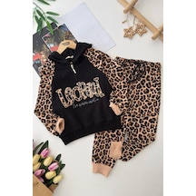 Miniğimin Cicileri Leopard Kapüşonlu Kız Çocuk Leopar Eşofman... Siyah