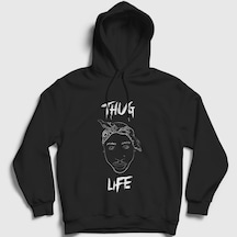 Presmono Unisex Thug Life Tupac Shakur Kapüşonlu Sweatshirt Siyah
