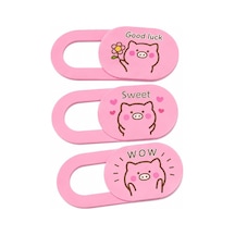 Kamera Kapatıcı 3'lü Set, Ultra İnce 0.8 Mm Sürgülü Webcam Cover, Güçlü 3m Yapışkanlı Laptop Tablet Telefon Macbook İpad Uyumlu Kamera Gizlilik Kapağı, Pig Desenli Pembe