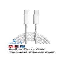 Apple Uyumlu iPhone 16-16 Plus-16 Pro-16 Promax Type-c Şarj Kablosu Thunderbolt 4 Usb-c Hızlı 60w