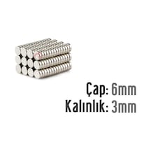 Neodyum Mıknatıs Silindir Çap 6mm , Kalınlık 3mm 10 Adet