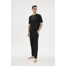 Angbutik Kocabey Bkk-26404 Battal Midi Yaka Pijama Takımı Siyah