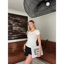 Esiilamoda Kadın Beyaz Bisiklet Yaka Bluz