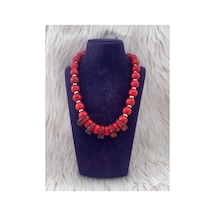 Kiremit Rengi Gold Detaylı İri Boncuk Kolye Turuncu