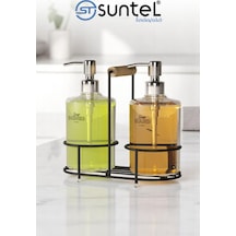 Suntel 2 Li Metal Standlı Plastik Sıvı Sabun Şişesi Sabunluk 500 Ml Siyah