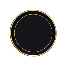 Plastik Gold Renk İşlemeli Siyah Tabak 19 Cm - 6 Adet