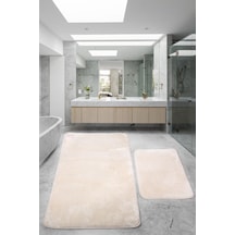 Relax Krem 80x150 + 50x80 Cm Büyük Ebat 2'li Banyo Halısı Paspası Krem