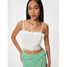 Koton Çiçekli Fisto Crop Büstiyer Slim Fit İnce Askılı Beyaz 4sak30108pw