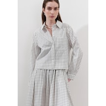 Manuka Desenli Poplin Gömlek Ekru Ekru