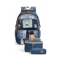 Relaxion 2203-1395 Kore Tarzı Unisex Çocuk Üçlü Set İlkokul Sırt Çantası Lacivert