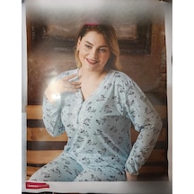 Sude Kadın Bambu Büyük Beden Uzun Kol V Yakası Nakışlı İnce Pijama Takımı P/4331- 1 Adet 001