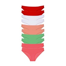 10 adet Süper Eko Set Likralı Kadın Slip Külot Kırmızı Beyaz Pud Çok Renkli