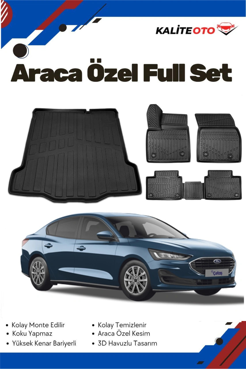Ford Focus 5 Sedan 2023-2024-2025 Model Yumuşak Paspas+tamir Kitli Bagaj Havuzu Seti