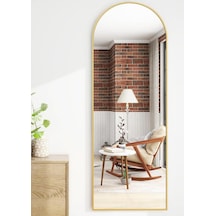 Zer 160x55 Kemerli Zemin Aynası,tam Boy Aynalı Duvar Aynası, Yatak Odası, Giyinme Odası İçin Standlı Gold