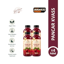 Bala Hatun Pancar Kvass 4 x 300 ML - Kefir Altı Suyu İle Mayalama - Doğal Fermente 4'lü Pet Şişe
