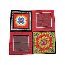 Tikitonki Geometrik Desenli Çok Parçalı Saten Kırmızı Eşarp - 90x90 Karışık Karışık