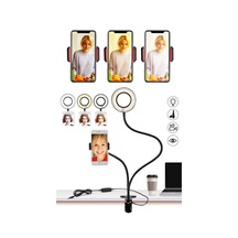 Thentech Led Işık Ve Telefon Tutuculu Hareket Ettirilebilir Masaya, Tezgaha Sabitlenebilir Yuvarlak Led Siyah