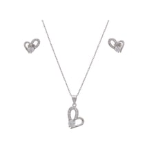 Kalp Tektaş Model 925 Ayar Gümüş Kadın 2'li Set Gümüş