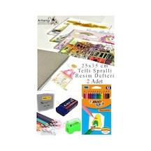 12 Renk Bic Kuru Boya 25x35 Cm Telli Spralli Resim Defteri Hamur Silgi Kalemtraş 15 Yaprak Resim Defteri Kuruboya Kalem