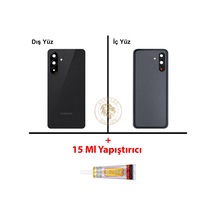 Samsung Galaxy A36 Siyah Renk Lensli Arka Kapak + B7000 Yapıştırıcı Arka Cam Batarya Kapağı Pil Kapağı Lazer Kesim Back Cover Galaxy A36 Uyumlu