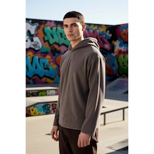 Benerly Erkek Kapüşonlu Standart Kol Fitilli Kadife Oversize Kalıp Sweats Antrasit