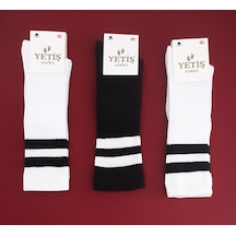 Yetiş Socks Dizaltı Kız Çocuk Okul Çorabı 3'lü Paket Beyaz - Siyah - Beyaz