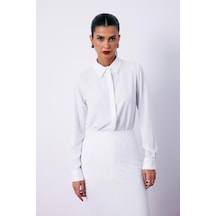 Payet Detaylı Klasik Gömlek - Ekru 001