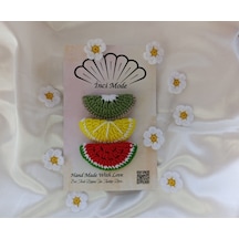 Kız Çocuk Kivi Limon Karpuz Meyveli 3'lü Toka Seti Hand Made Renk Çok Renkli