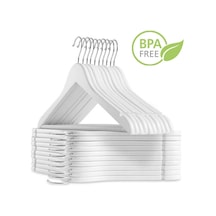 12 Adet Beyaz Askı Ahşap Görünümlü Elbise Askısı Bpa Free Plastik Gri Diğer