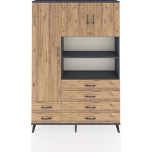 Arges Dolap 8 Raflı 6 Çekmeceli 3 Kapaklı 132x30x195 Antrasit-çam/çam Atlas Çam/atlas Çam